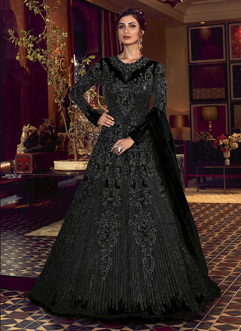 Black Reception Dress Anarkali Suit Reception Gown